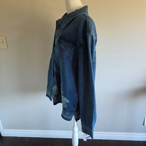 NEW Alfred Dunner Jean Jacket Blue Denim Embroidered Stretch Ramie Plus Size 18 - Picture 4 of 11